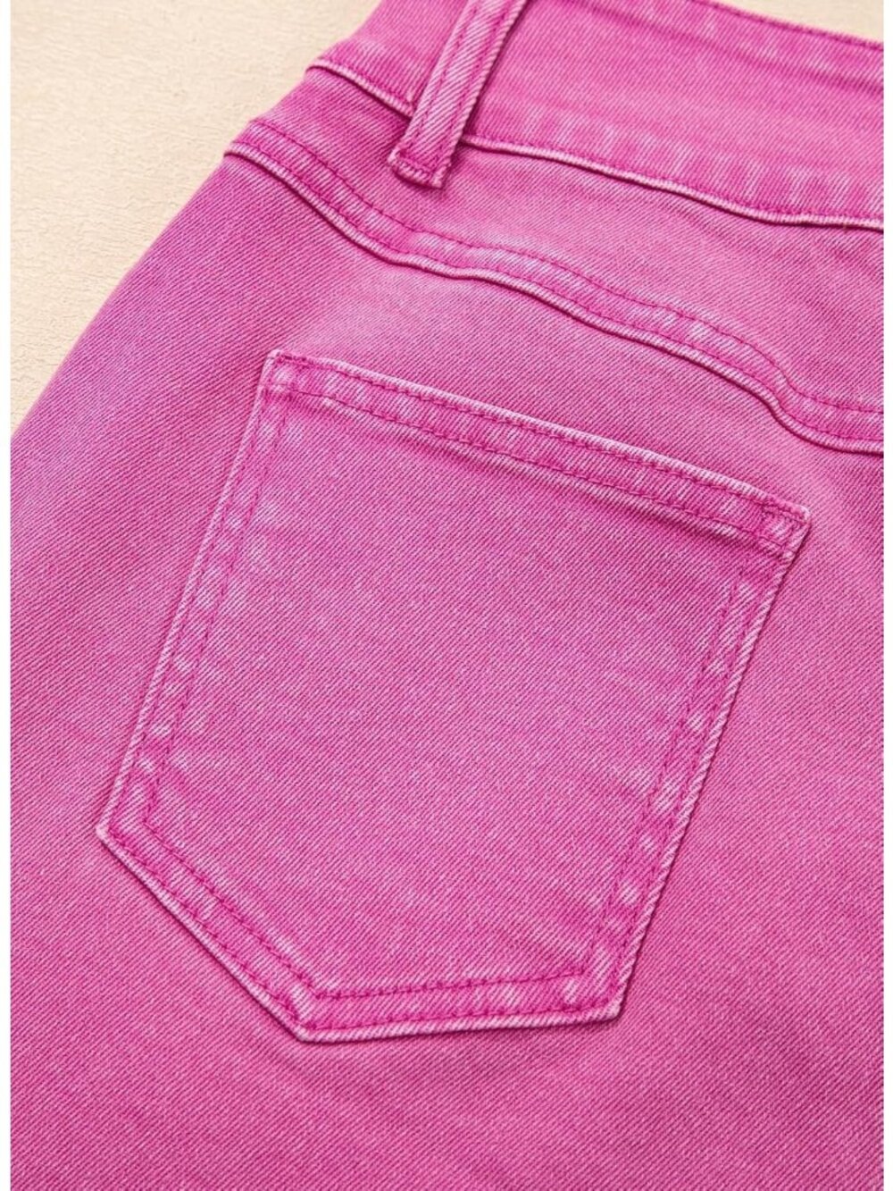 Women's Hot Pink Cotton High Waisted Stretchy Wide Leg Jeans Trendy Denim Pants - Picture 4 of 6